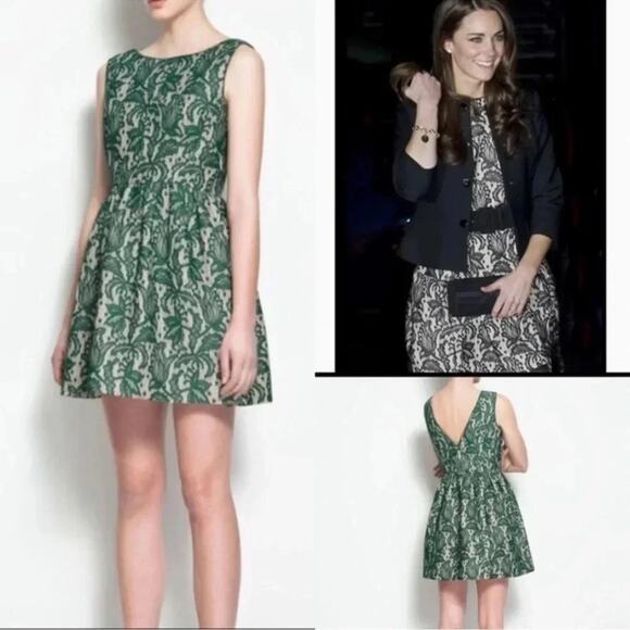 ZARA Green Lace Overlay V-Back Tulip Mini Dress Green Size S - Picture 1 of 12